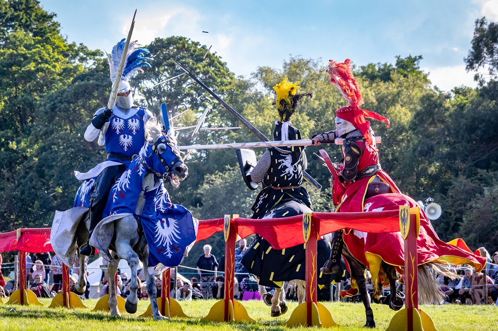 Knights jousting at England's Medieval Festival in the UK