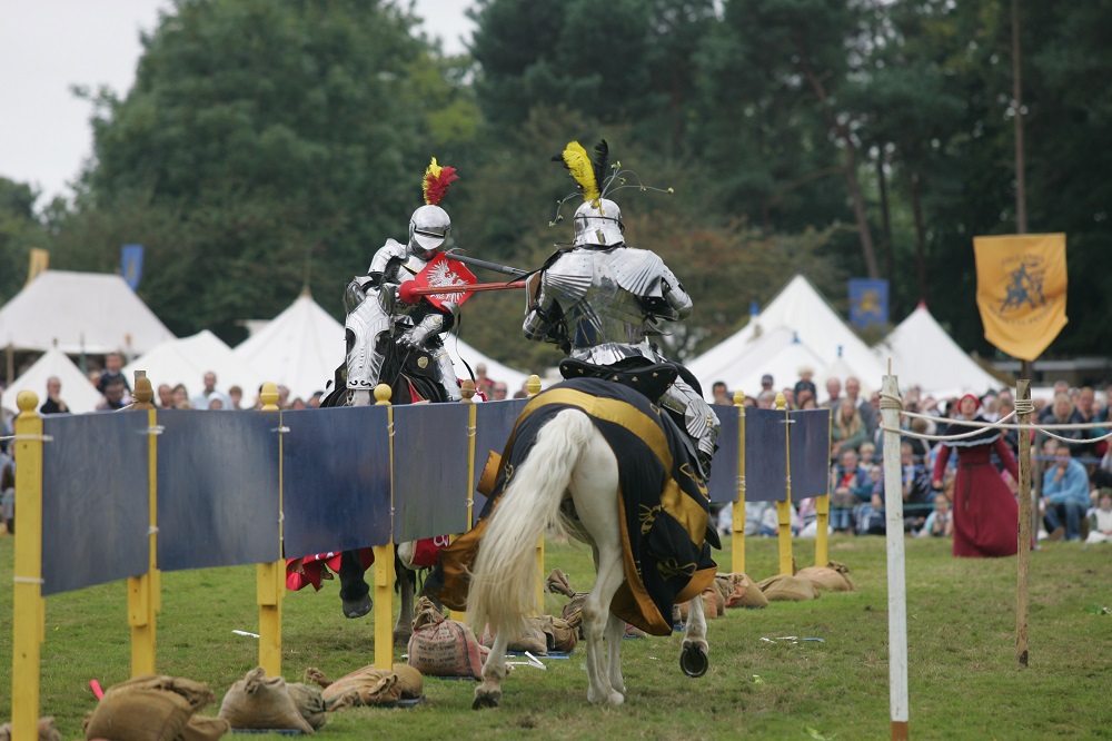 Knights jousting at England's Medieval Festival in the United Kingdom