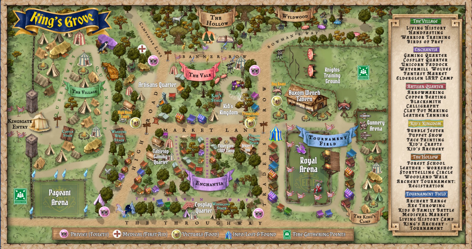 EMF - King's Grove 2026 Festival Map showing arenas, stages, Festival areas and visitor facilities